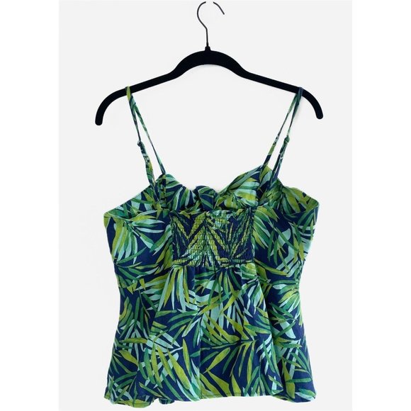 Sofia Jeans Sofia Vergara Tank Top Sz Medium Green Blue Peplum Linen Tropical - Picture 7 of 14